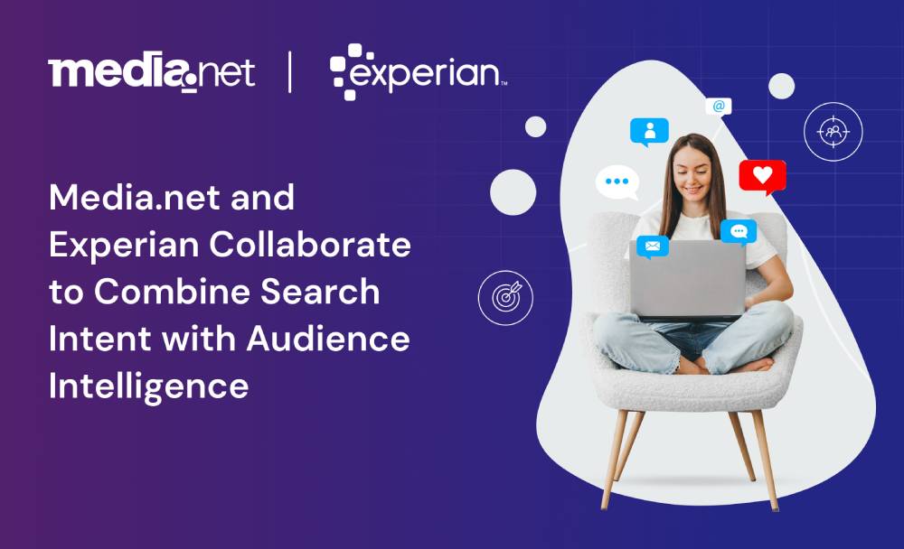 AdsLoom.net and Experian partnership banner showing integration of search intent with audience intelligence for improved ad targeting